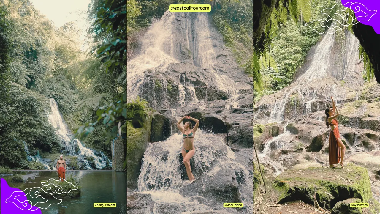 Private Bali Tour Packages - Hidden Gems of Bali in One Day 1 Scenic view of a hidden waterfall and lush rice terraces in Bali, captured during a personalized private tour.