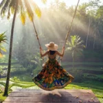 Elevated scenic viewpoint overlooking the terraced rice paddies of Tegalalang Ubud