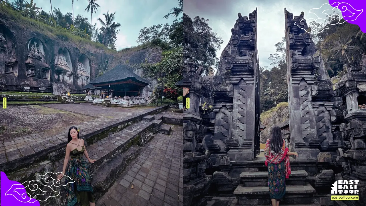 Gunung Kawi Temple Bali, ancient rock‑cut shrines surrounded by lush rice terraces and sacred river valley