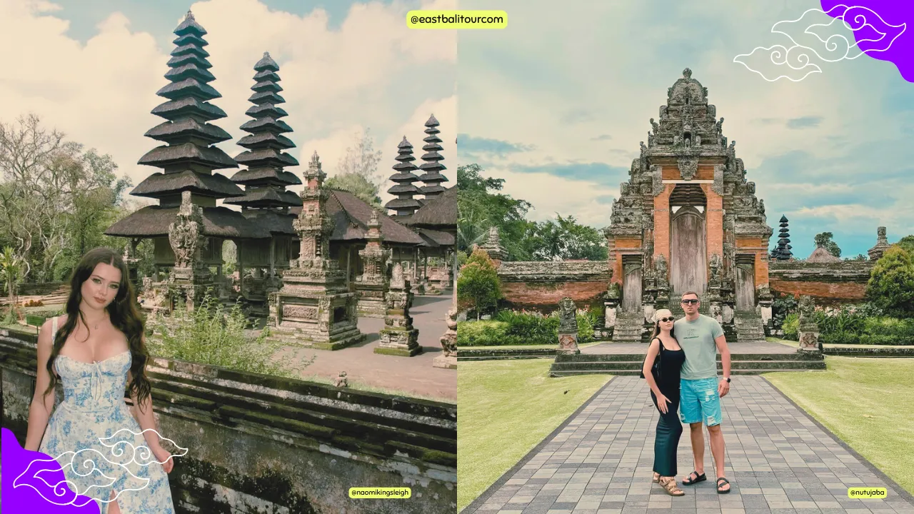 Tanah Lot Temple at sunset and Taman Ayun Temple’s royal gardens—two of Bali’s most iconic cultural landmarks featured in a scenic day tour.