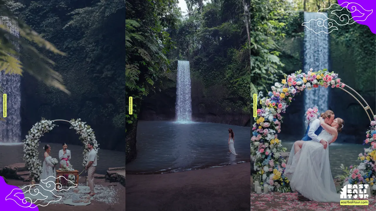 Tibumana Waterfall Bali hidden jungle cascade with natural pool and lush greenery.