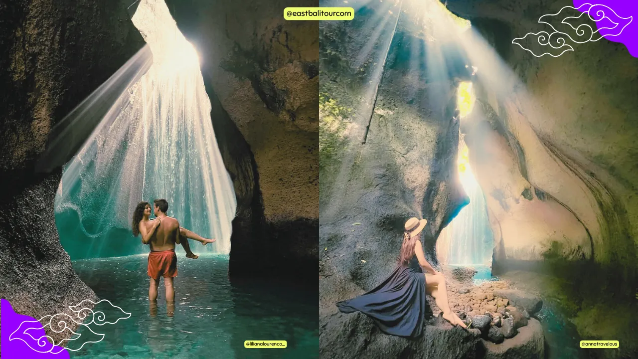 Ubud Private Tour – Waterfall Wonders & Cultural Gems 5 Sunlight beams through the cave opening at Tukad Cepung Waterfall during a private Ubud tour