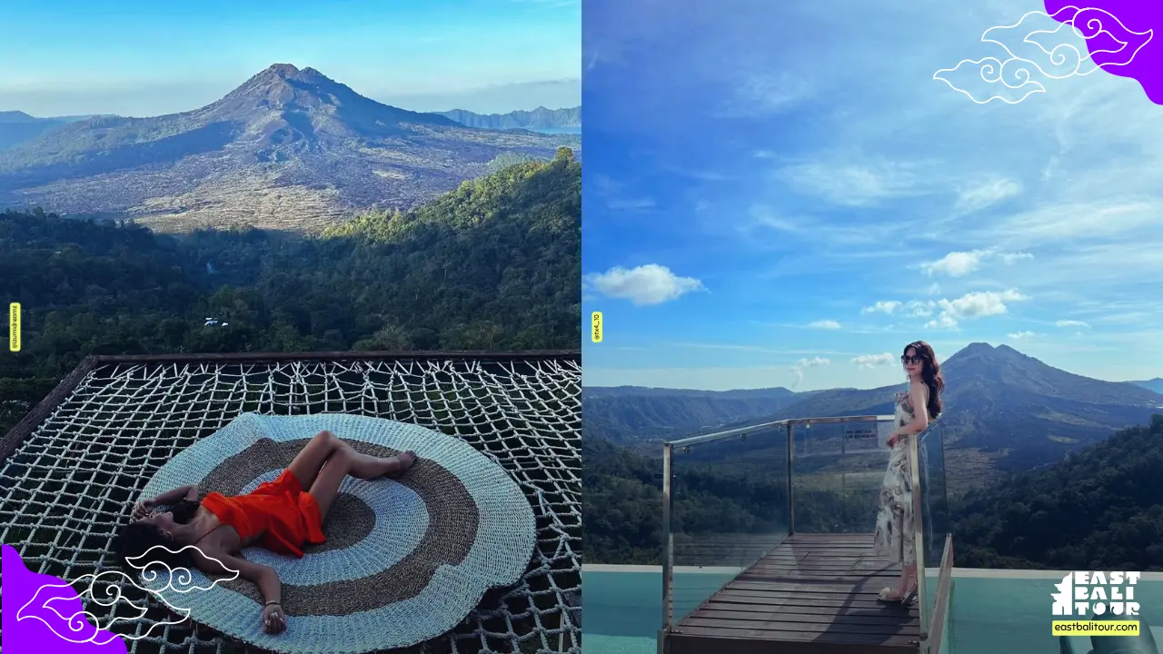 Volcano view at Kintamani with Mount Batur panorama, lake scenery, and lush highland landscapes