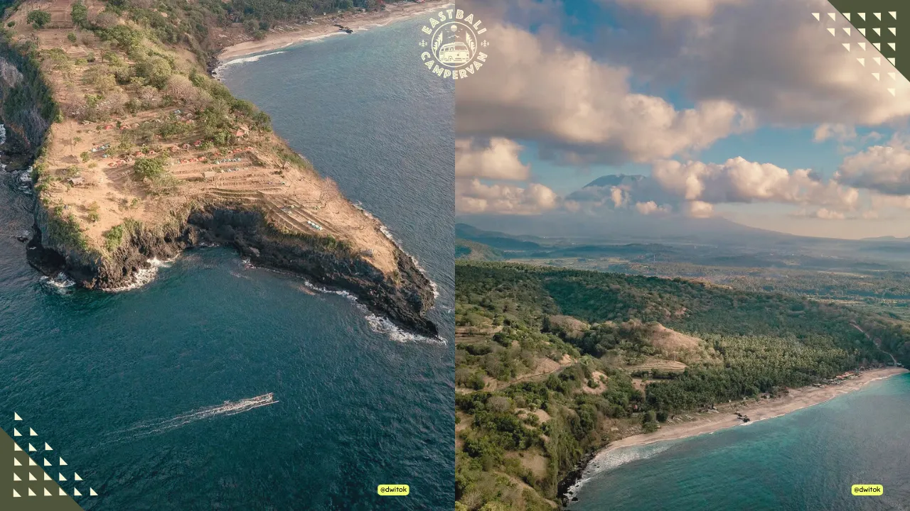 Bukit Asah Bali cliffside camping ground overlooking the ocean in East Bali, popular with nature lovers and adventure seekers.