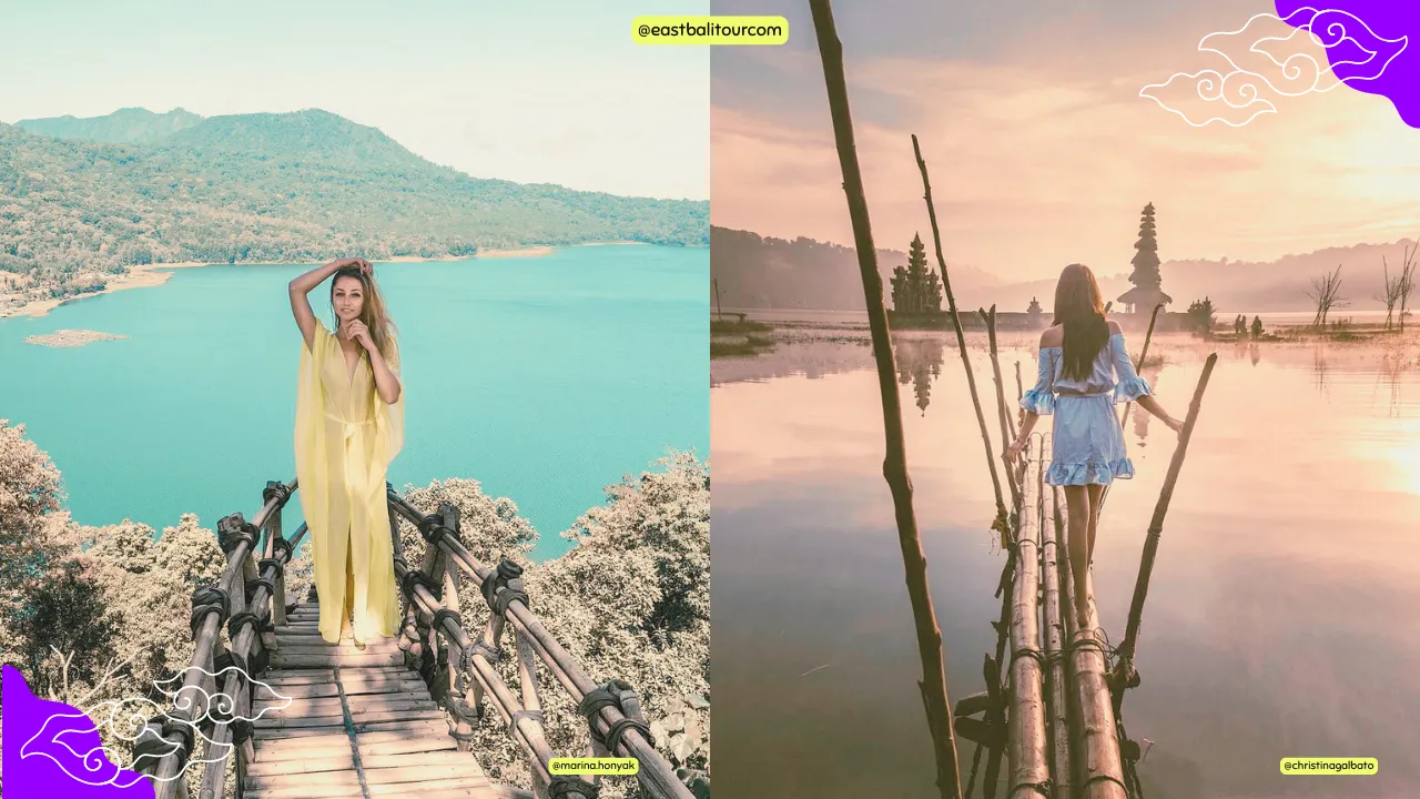 Lago Buyan rodeado de bosque tropical visto desde Wanagiri Hills