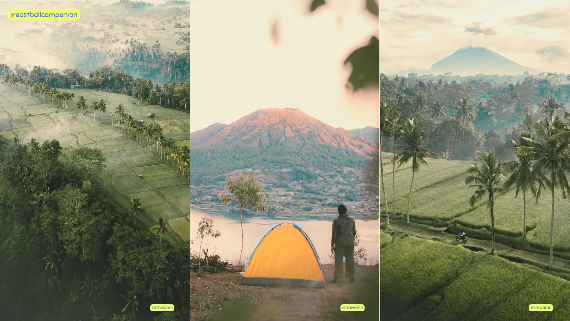 7 Tempat Camping Bali, Cocok untuk Healing 2 Tempat camping bali - Panorama danau tenang di Bali dengan tenda camping di tepinya saat kabut pagi.