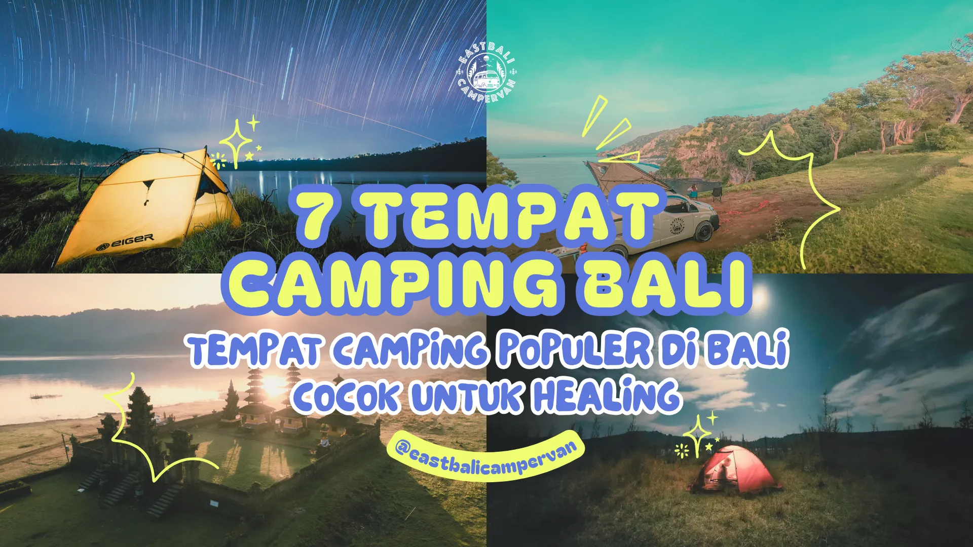 tempat camping bali - Tenda berdiri di atas bukit hijau Bali dengan latar Gunung Agung saat sunrise.