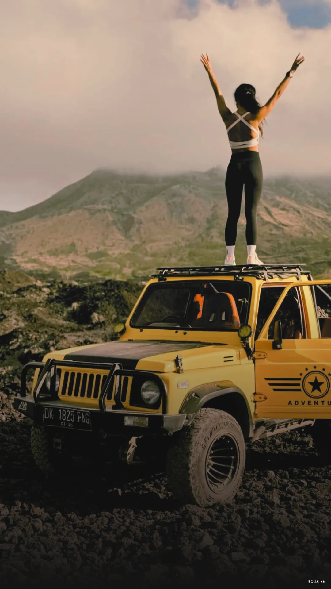 Sacred Monkey Forest Sanctuary 20 Bali Sunrise Jeep Tour - Jeep parked on Mount Batur’s ridge at sunrise, with glowing sky and volcanic terrain in Bali