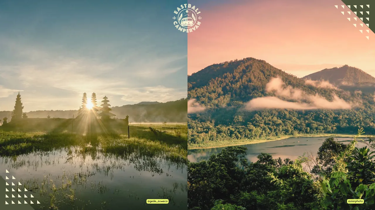 Camping at Lake Tamblingan Bali – peaceful lakeside campsite in the Munduk Mountains surrounded by lush forest and temples.