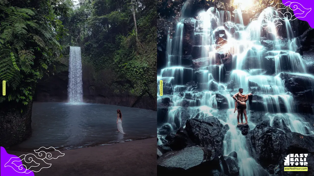 Itinerario de Bali en 7 Dias: Explorando la cascada Kanto Lampo y la cascada Tibumana en el este de Bali.