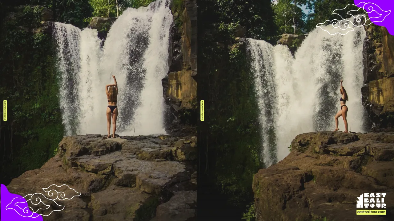 Visitors enjoying the natural beauty of Tegenungan Waterfall in Bali