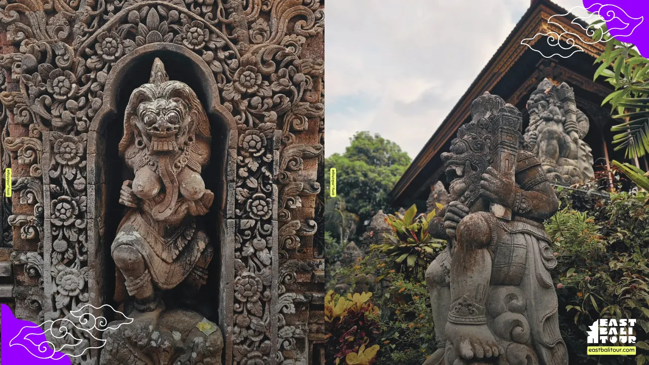 Ubud Palace 10 Intricate stone guardian statues and gold leaf doors at Ubud Palace