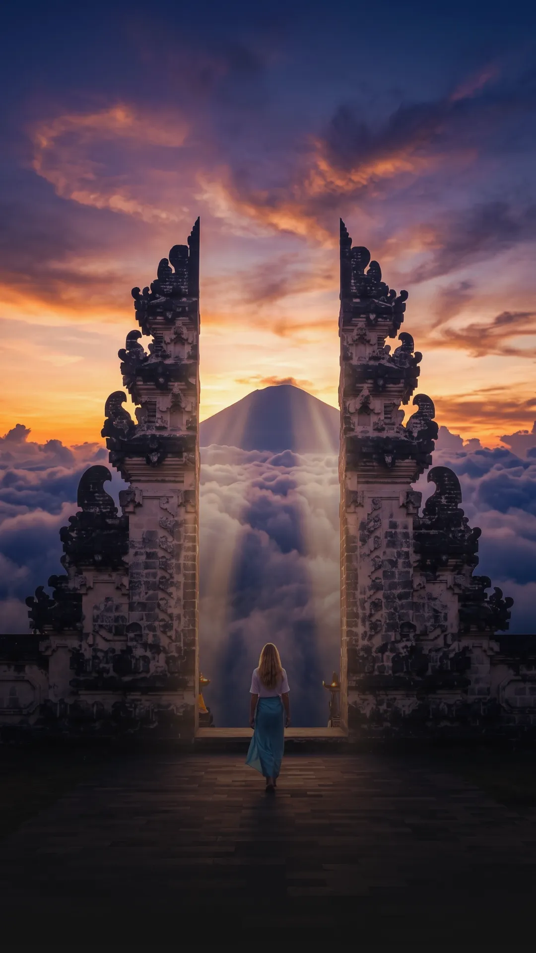 Home 24 Stunning view of Lempuyang Temple (Gates of Heaven) with Mount Agung in the background, an iconic destination on an east Bali day trip.