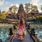 Saraswati Water Temple reflection at golden hour in Ubud Bali